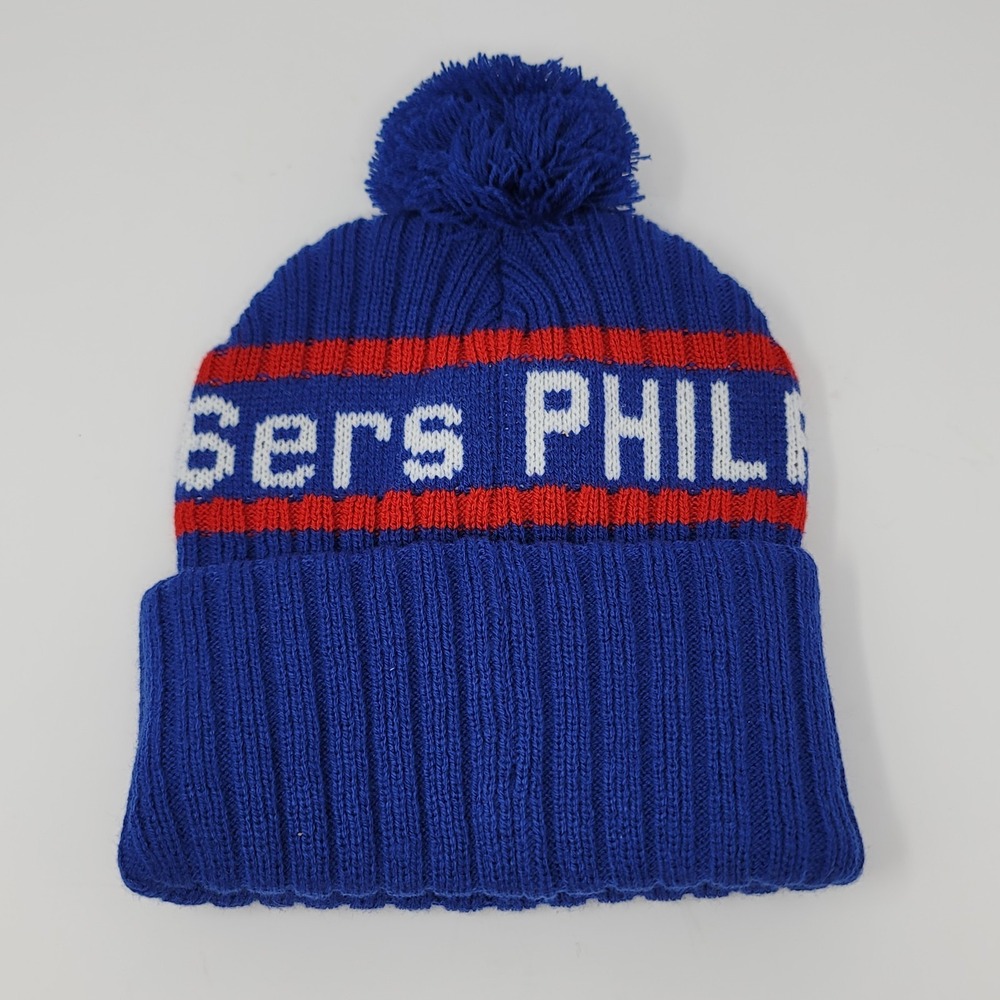 Philadelphia 76ers NBA Winter Knit Pom Beanie One Size Blue Red Fan Favorite - Picture 2 of 5